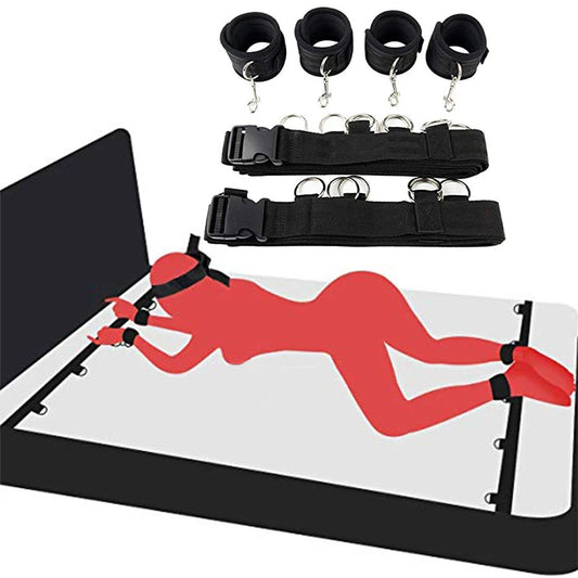 Restraint Set BDSM Bondage Handcuffs & Ankle Cuffs Slave On The Bed Open Leg Flirt Sex Toys For Women Couples Erotic No Vibrator