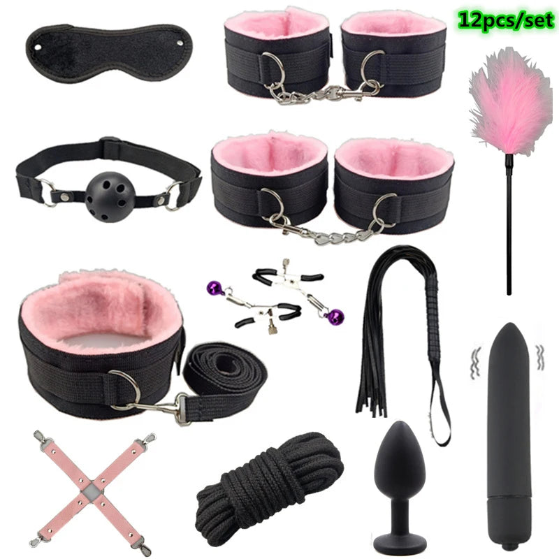 Bondage Set Sex Toys Bdsm Handcuffs Vibrator Anal Plug sm Whip Erotic Toys Adult Games Sex Shop Harness Sexy Toys For Couples