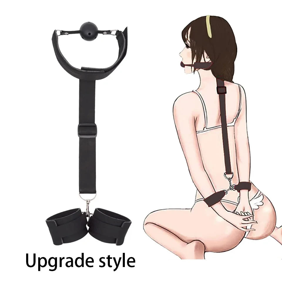 Female Handcuff Neck Collar Wrist Mouth Gag Strap Fetish SM Sex Toys Woman Couples Bdsm Bondage Set Restraint Adult Game Product