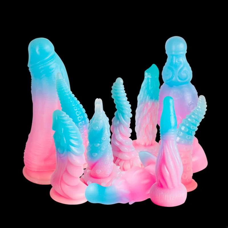 Huge Luminous Anal Plug Animal Dildos Suction Cup Dick Erotic Anal Sex Toy Soft Silicone Clitoris Vaginal Butt Masturbator Penis