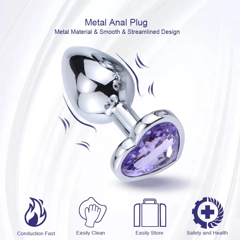 Anal Plug Heart 3 Sizes Stainless Steel Crystal Anal Plug Removable Butt Plug Stimulator Anal Sex Toys Prostate Massager Dildo